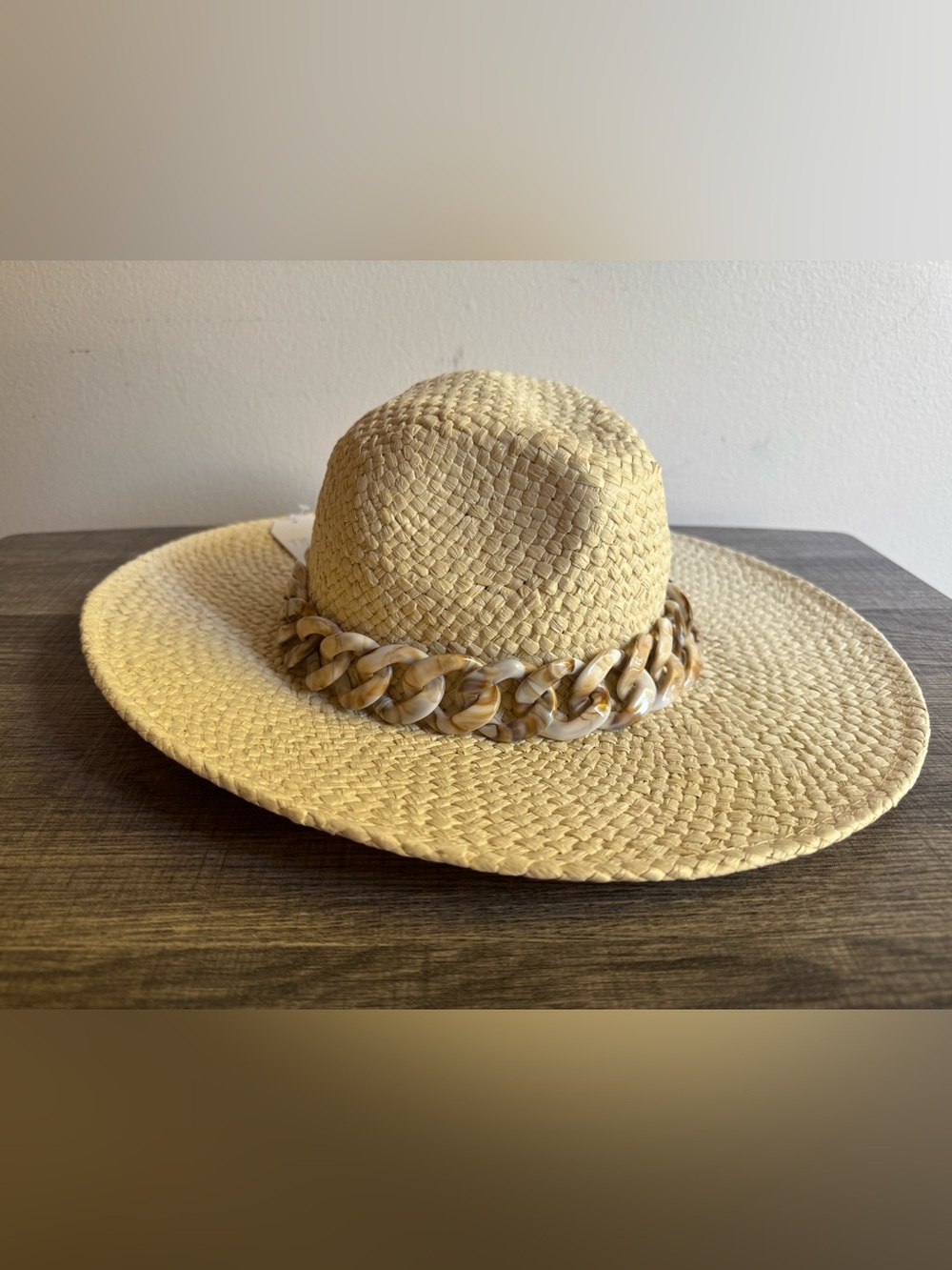 Time and Tru Natural Straw Sun Hat with Tortoiseshell Chain